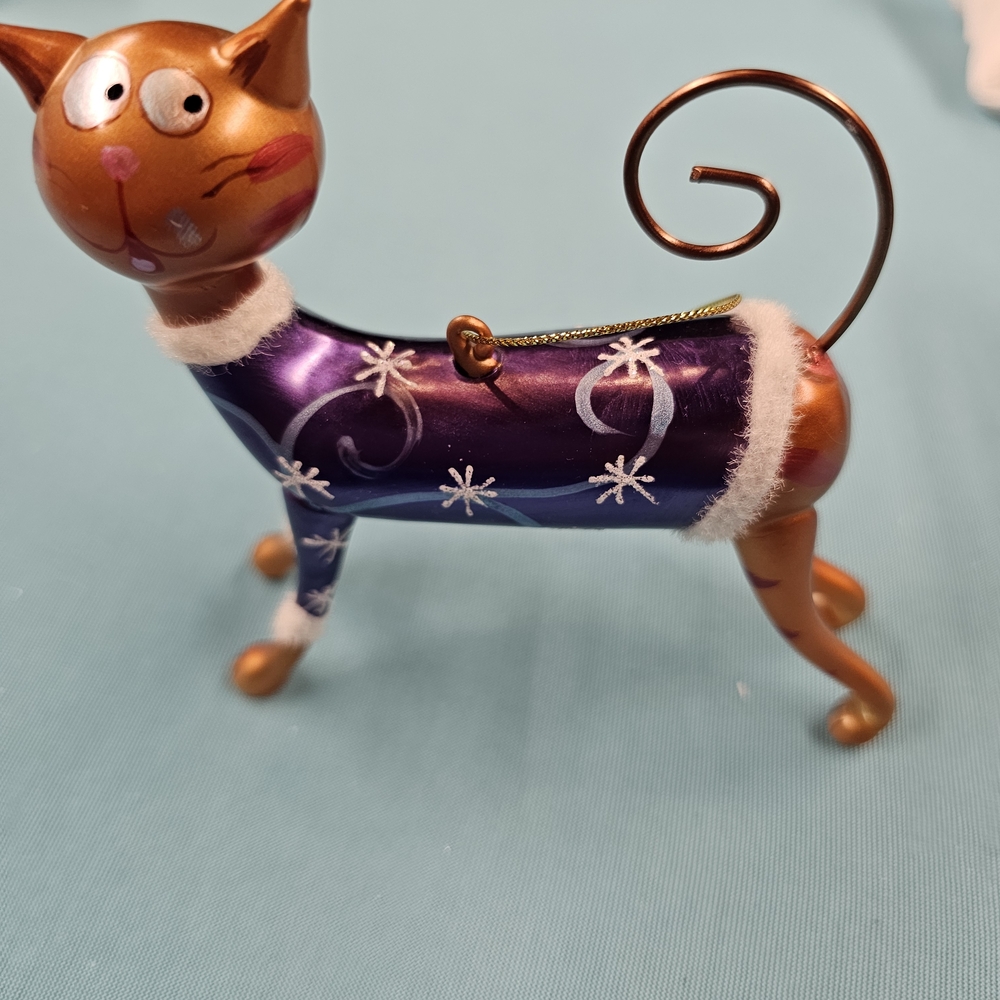 Whimsical Purple and Brown Cat Figurine